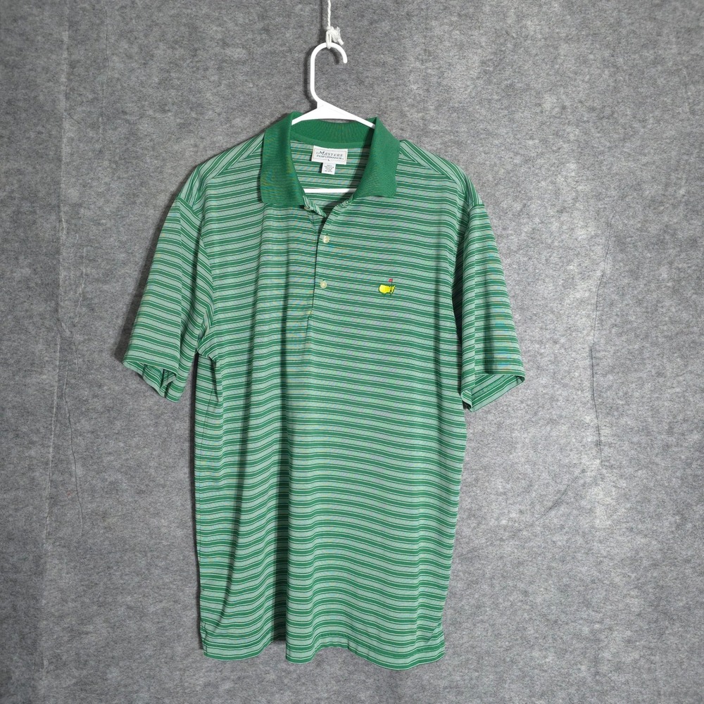 Masters Performance Golf Polo Shirt Mens L Green Stripe Masters Logo Pro Tour UV
